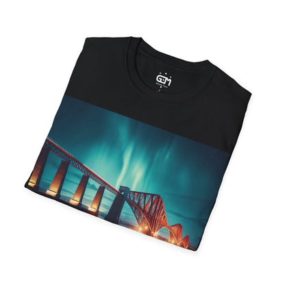 Forth Rail Bridge with Northern Lights Softstyle T-Shirt, Unisex Tee, Scotland Shirt, Scottish Landmark, Nature, Scenery, Various Colours