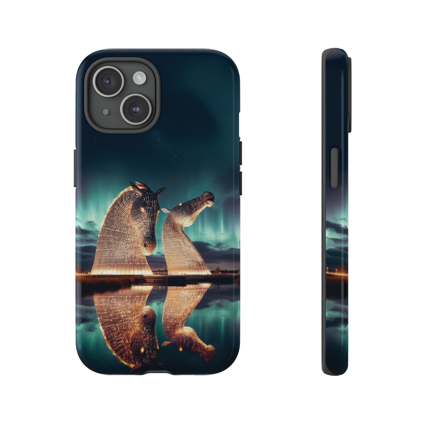 Kelpies Northern Lights Art Variant Phone Case, Scotland, Apple