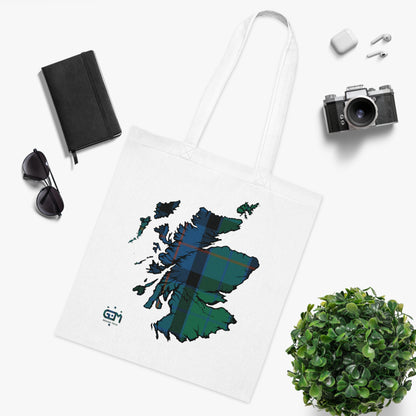 Reversible Scotland Tartan Map Cotton Tote Bag - Flower of Scotland Tartan