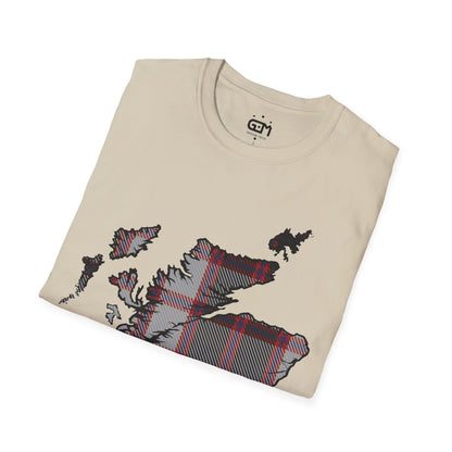 Scotland Tartan Map Softstyle Unisex T-Shirt, MacPherson Tartan, Various Colours