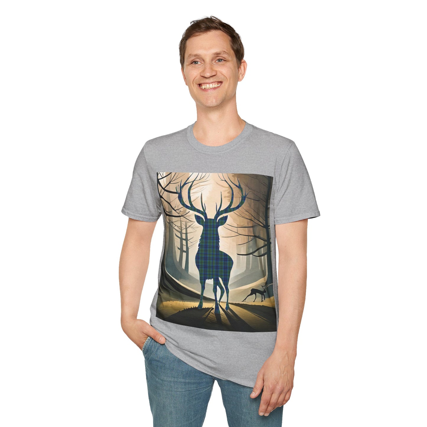 Stag Tartan Silhouette Softstyle T-Shirt - Keith Tartan, Unisex Tee, Scottish Scenery, Various Colours