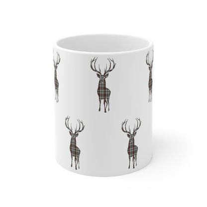 Tartan Stag Mug - Stewart Dress Tartan, Coffee Cup, Tea Cup, Scotland, White