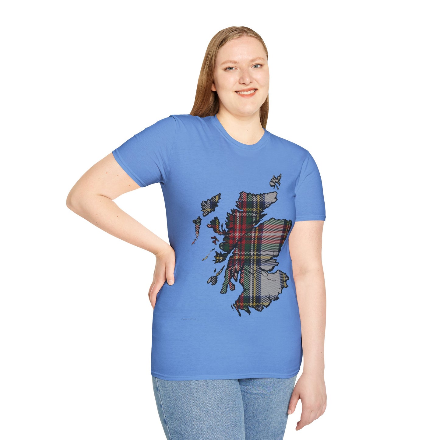 Scotland Tartan Map Softstyle Unisex T-Shirt, Stewart Dress Tartan, Various Colours