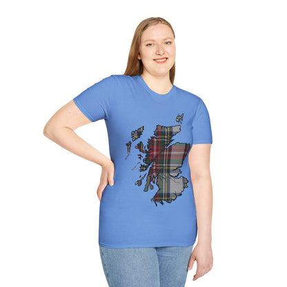 Scotland Tartan Map Softstyle Unisex T-Shirt, Stewart Dress Tartan, Various Colours