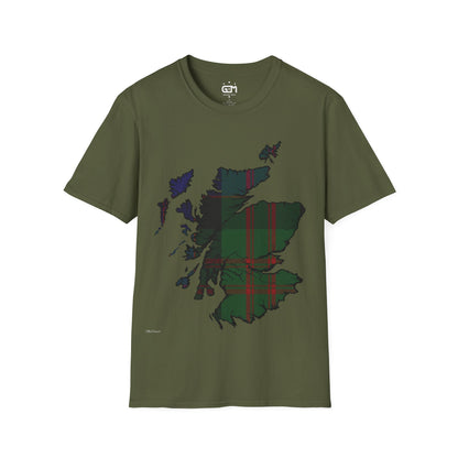 Scotland Tartan Map Softstyle Unisex T-Shirt, MacDonald Tartan, Various Colours