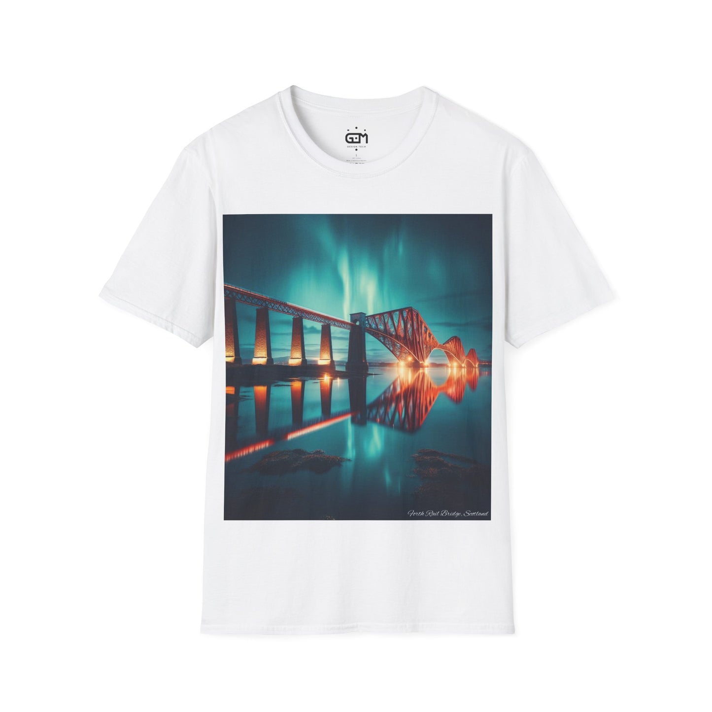 Forth Rail Bridge with Northern Lights Softstyle T-Shirt, Unisex Tee, Scotland Shirt, Scottish Landmark, Nature, Scenery, Various Colours