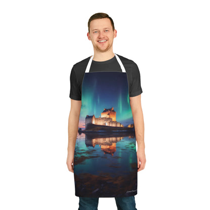 Eilean Donan Castle Northern Lights Apron, Scottish Art, Scottish Landmarks, Scottish Nature, Cooking Apparel, Chef Accessory