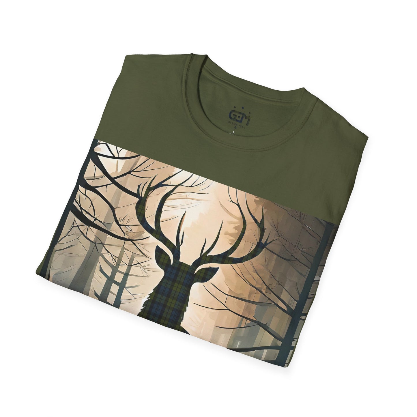 Stag Tartan Silhouette Softstyle T-Shirt - Campbell Tartan, Unisex Tee, Scottish Scenery, Various Colours