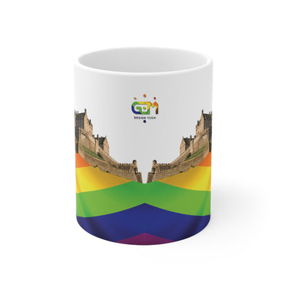 Pride Flag Rock Edinburgh Castle Photo Mug, White