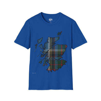 Scotland Tartan Map Softstyle Unisex T-Shirt, Anderson Old Tartan, Various Colours