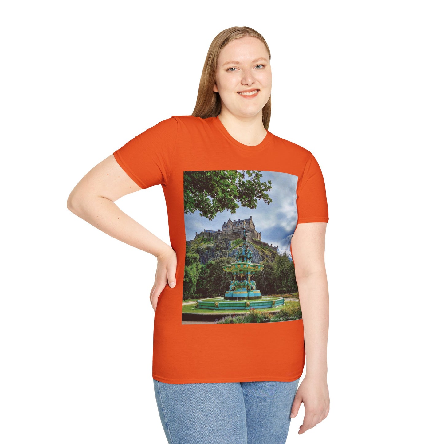 Ross Fountain & Edinburgh Castle Photo Softstyle T-Shirt, Unisex Tee, Various Colours