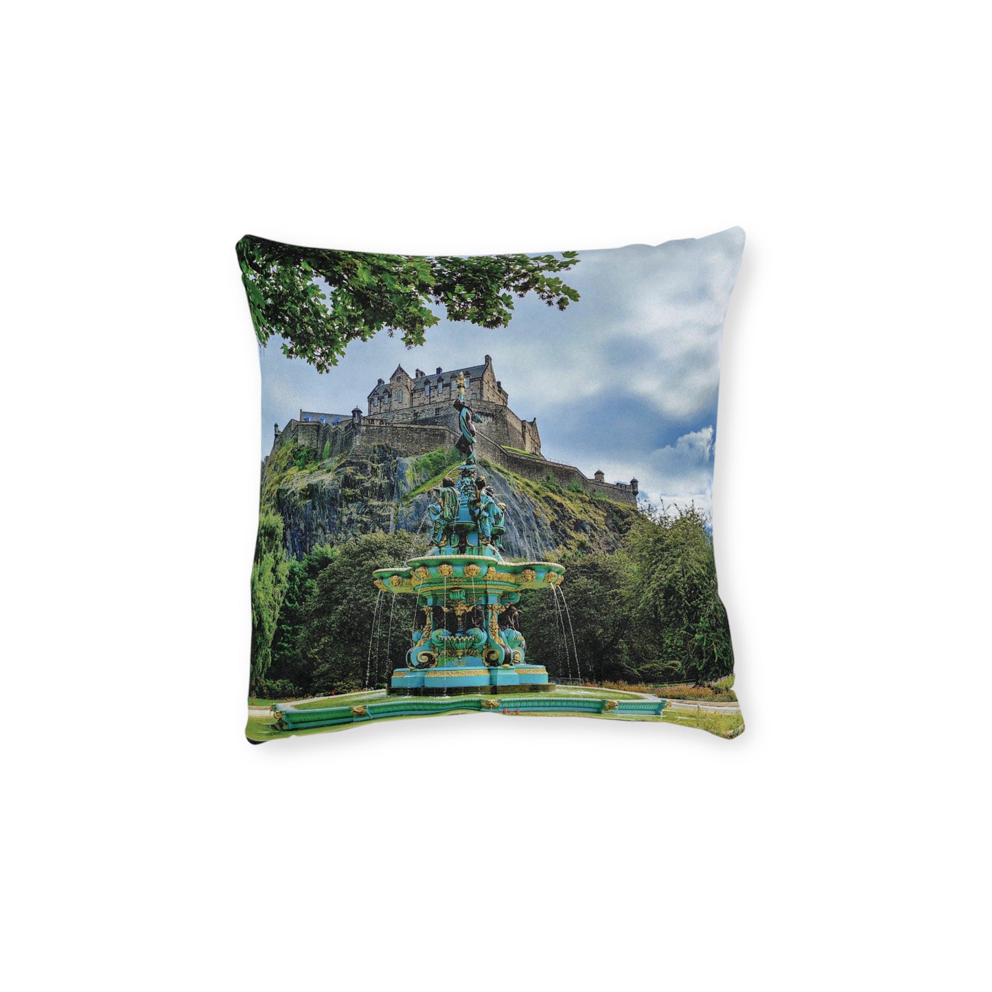 Ross Fountain & Edinburgh Castle Photo Square Cushion, Various Sizes