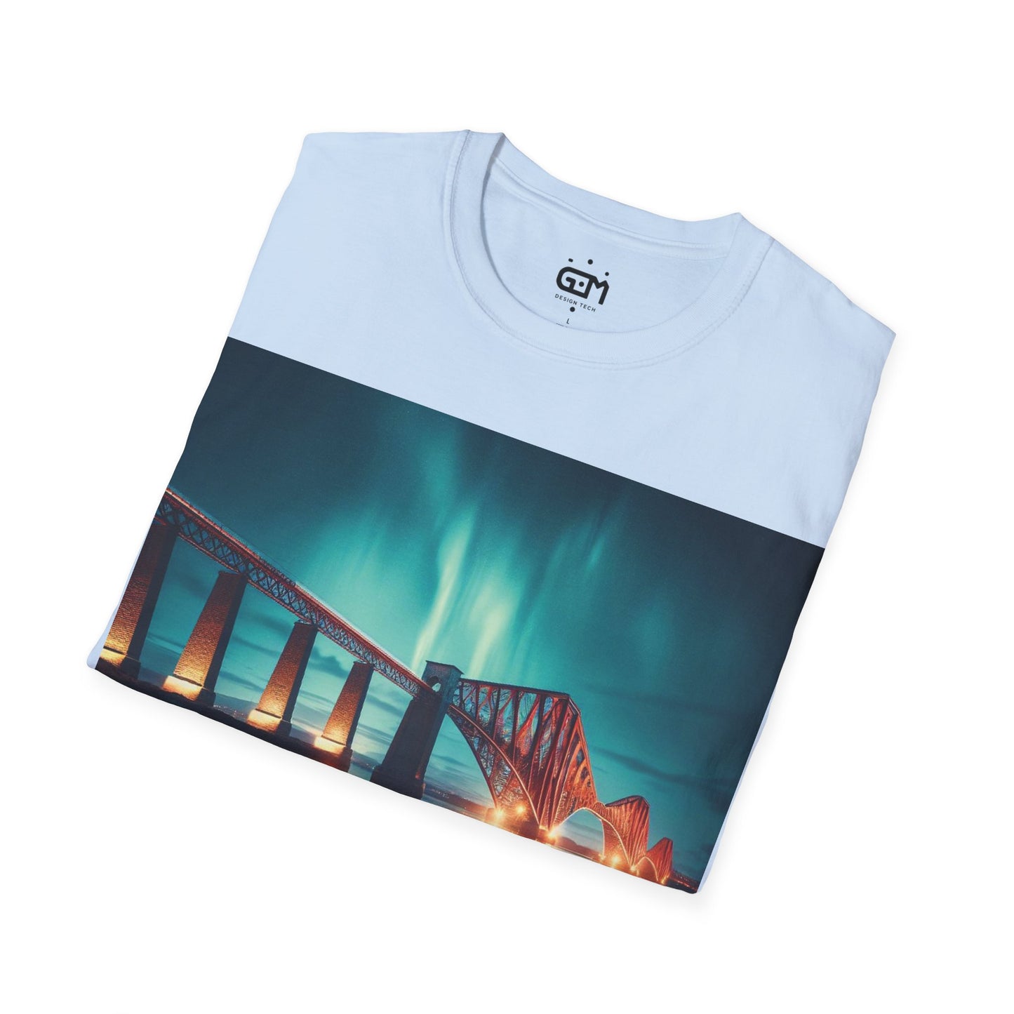 Forth Rail Bridge with Northern Lights Softstyle T-Shirt, Unisex Tee, Scotland Shirt, Scottish Landmark, Nature, Scenery, Various Colours