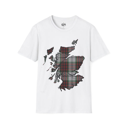 Scotland Tartan Map Softstyle Unisex T-Shirt, Fraser Dress Tartan, Various Colours