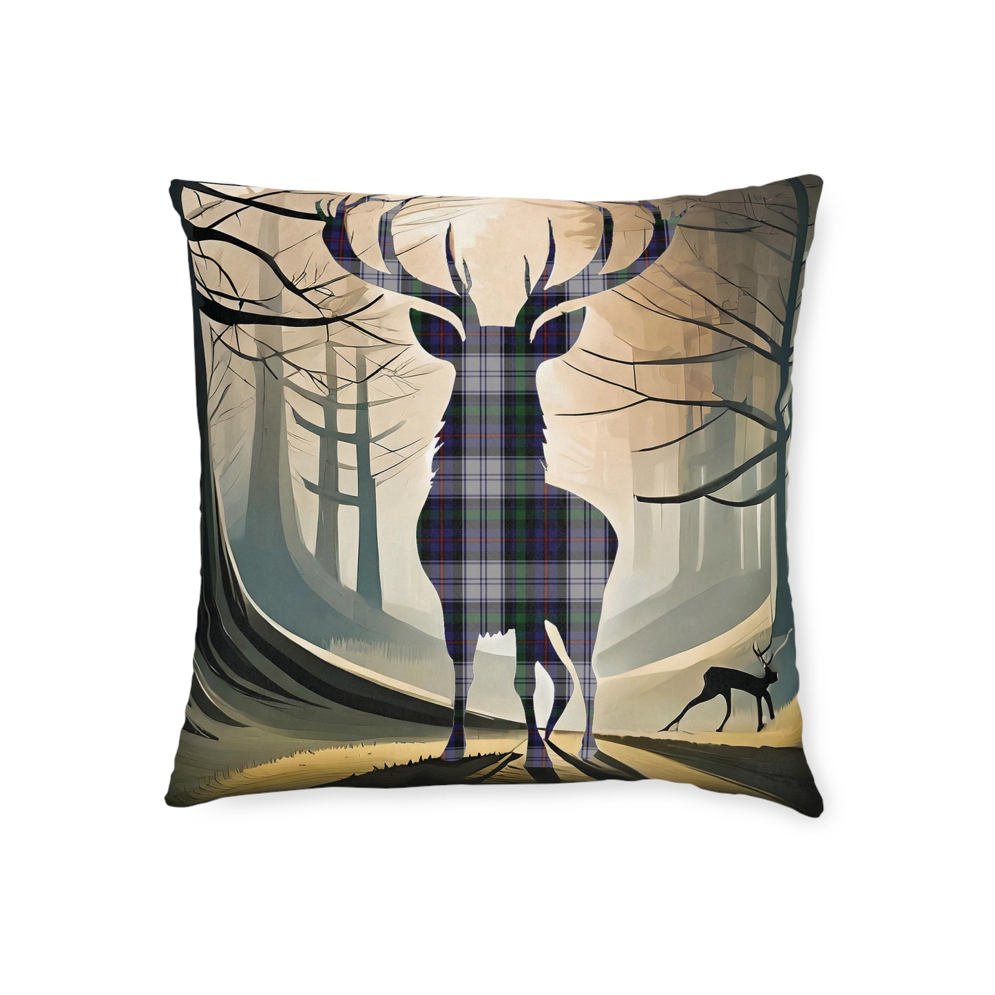 Reversible Square Cushion : Stag / Scotland Map - Argyle Dress Tartan, Various Sizes