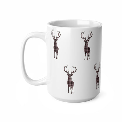 Tartan Stag Mug - MacPherson Tartan, Coffee Cup, Tea Cup, Scotland, White