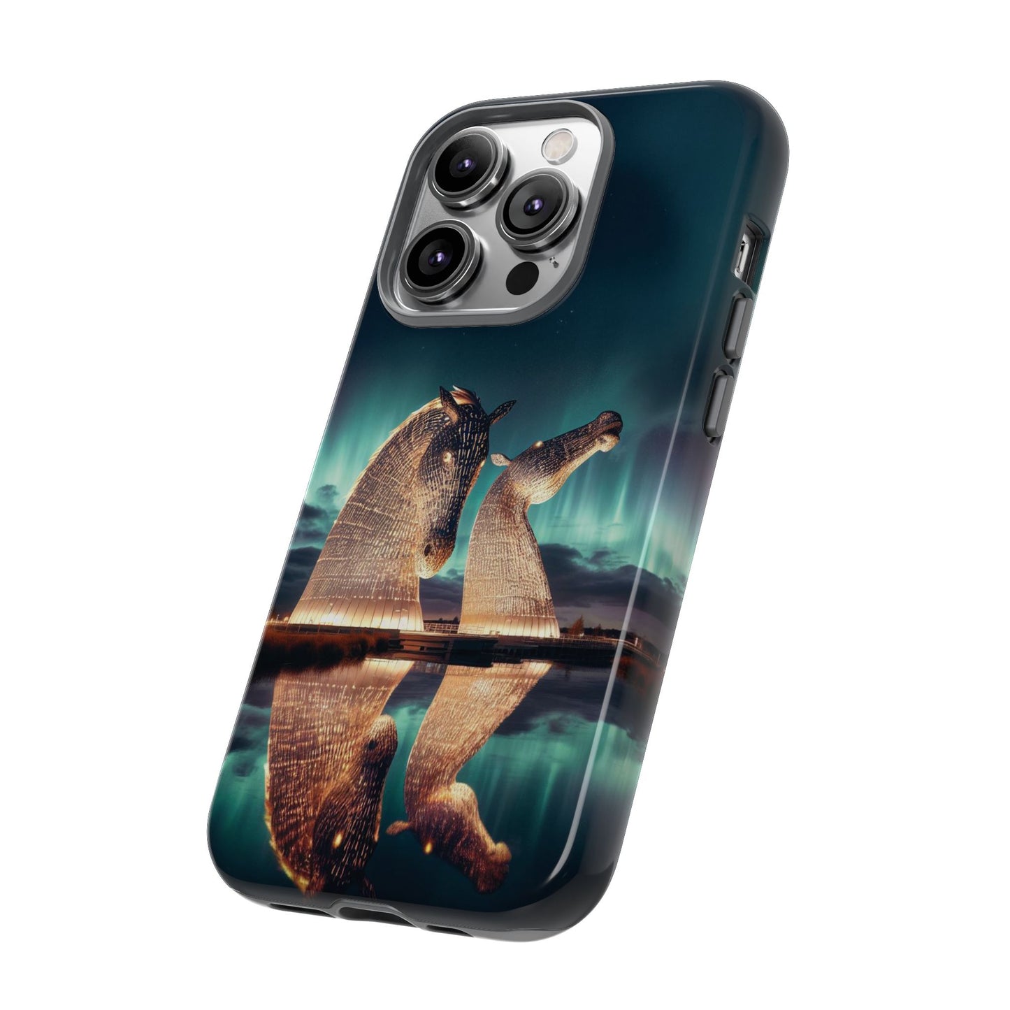 Kelpies Northern Lights Art Variant Phone Case, Scotland, Apple