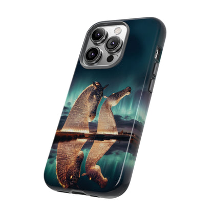 Kelpies Northern Lights Art Variant Phone Case, Scotland, Apple