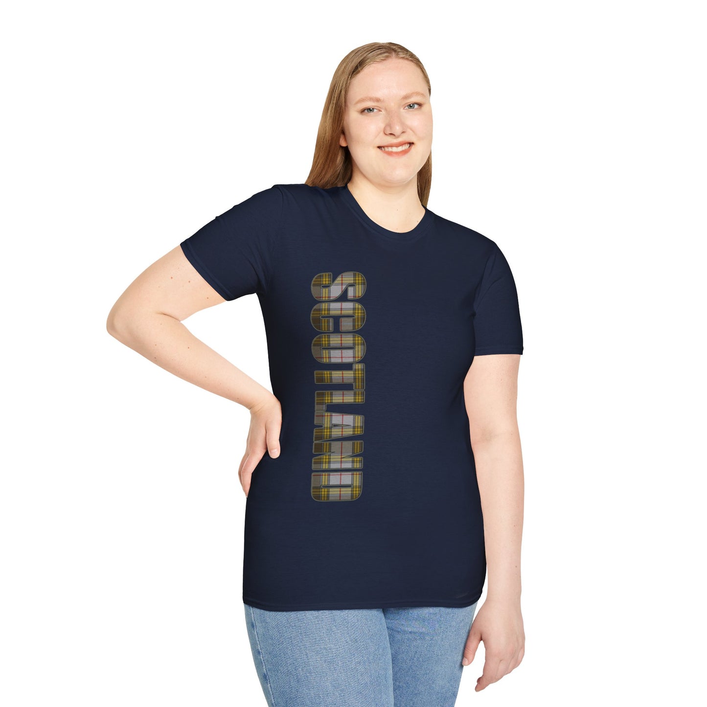 Scotland Lettering Tartan Softstyle Unisex T-Shirt, Buchanan Tartan Tee