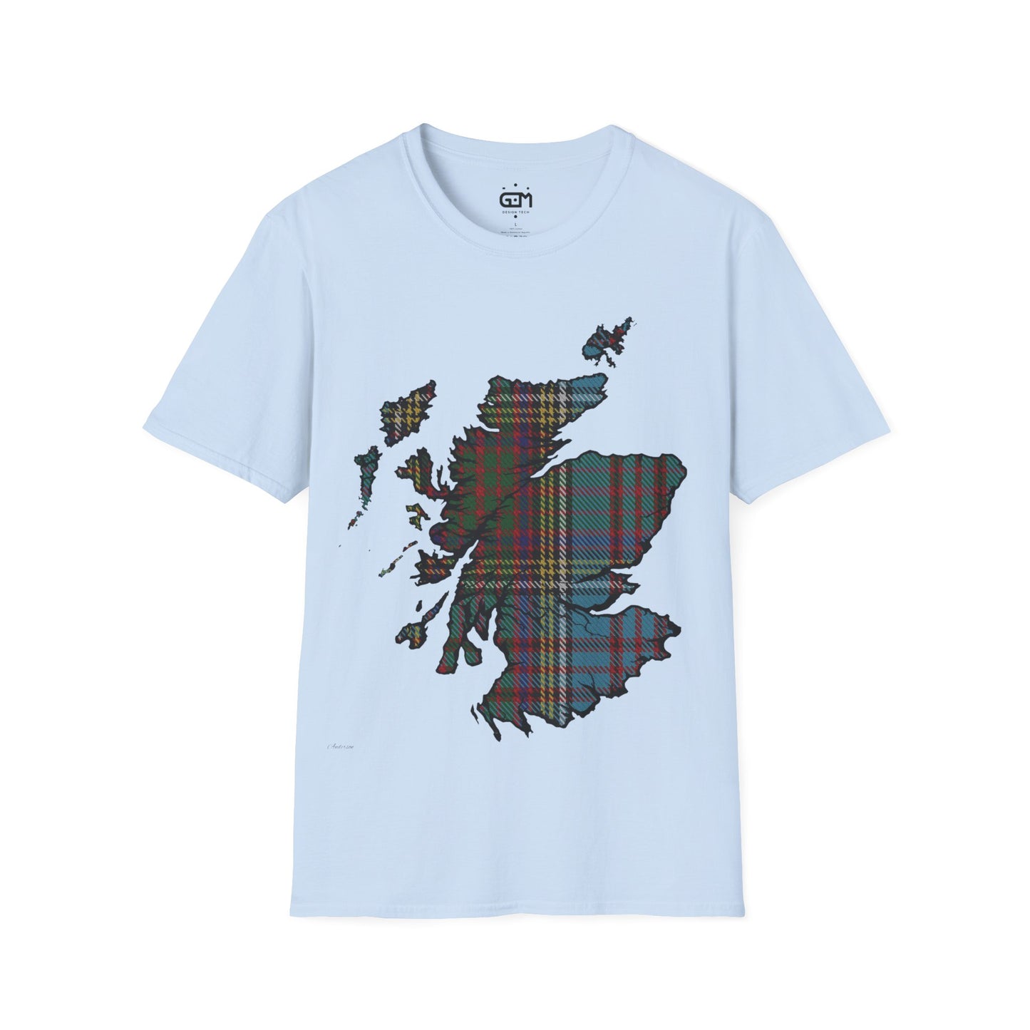 Scotland Tartan Map Softstyle Unisex T-Shirt, Anderson Tartan, Various Colours