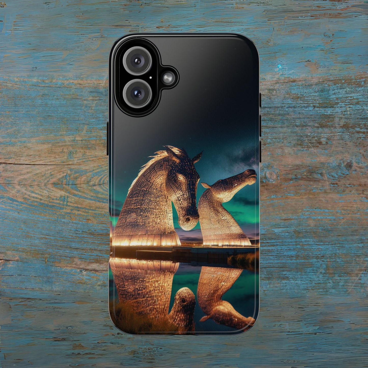 Kelpies Northern Lights Art Phone Case, Scotland, Apple