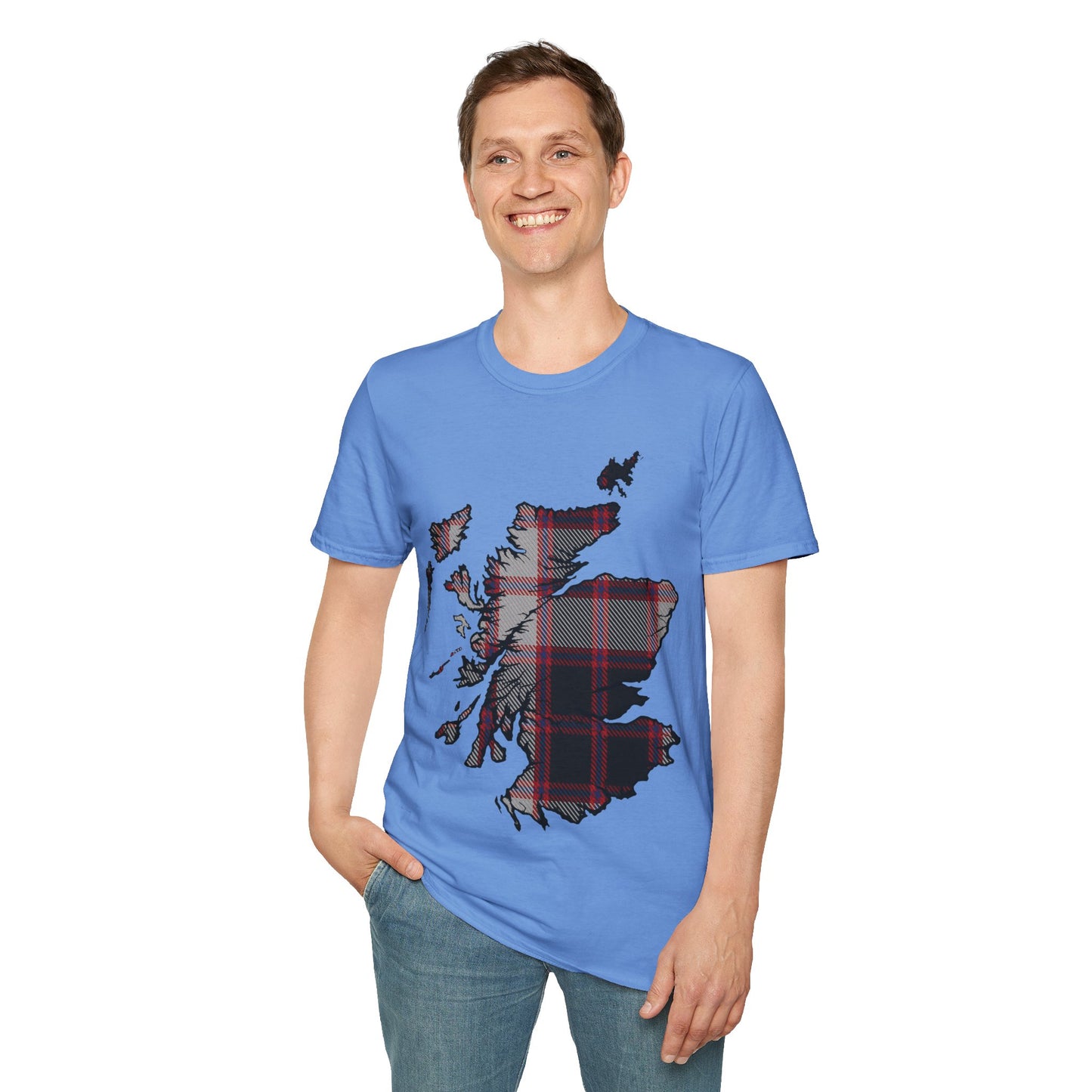 Scotland Tartan Map Softstyle Unisex T-Shirt, MacPherson Tartan, Various Colours