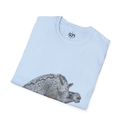 Kelpies with Meadow No Sky Photo Softstyle Unisex T-Shirt, Scottish Tee