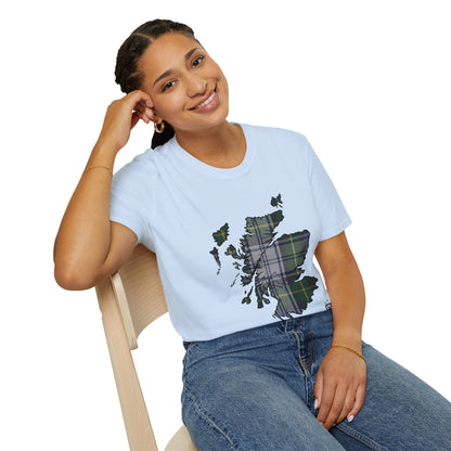 Tartan Scotland Map Softstyle Unisex T-Shirt - Gordon Dress Tartan Tee