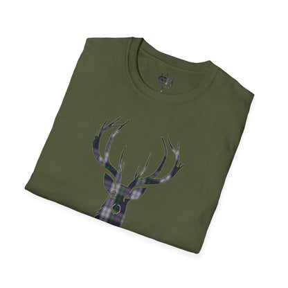 Tartan Stag Softstyle T-Shirt - Argyle Dress Tartan, Unisex Tee, Scottish Scenery, Various Colours