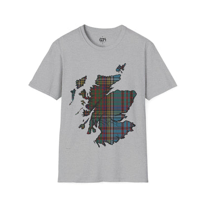 Scotland Tartan Map Softstyle Unisex T-Shirt, Anderson Tartan, Various Colours