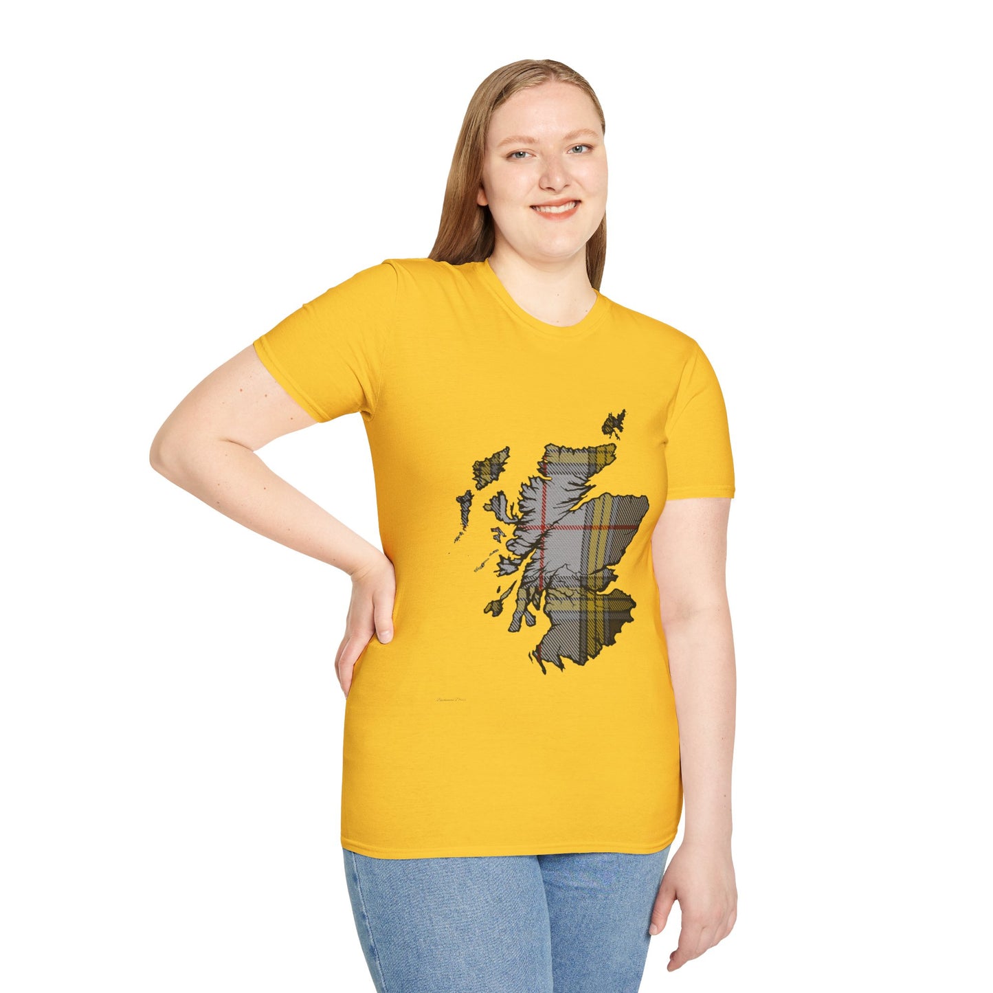 Scotland Tartan Map Softstyle Unisex T-Shirt - Buchanan Dress Tartan Tee