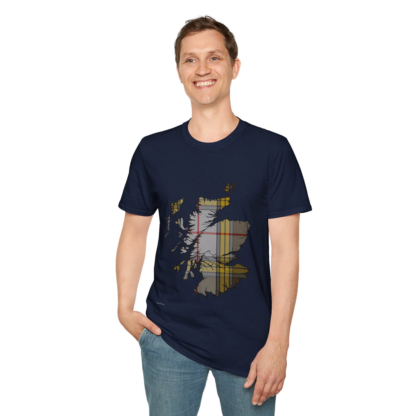 Scotland Tartan Map Softstyle Unisex T-Shirt - Buchanan Dress Tartan Tee