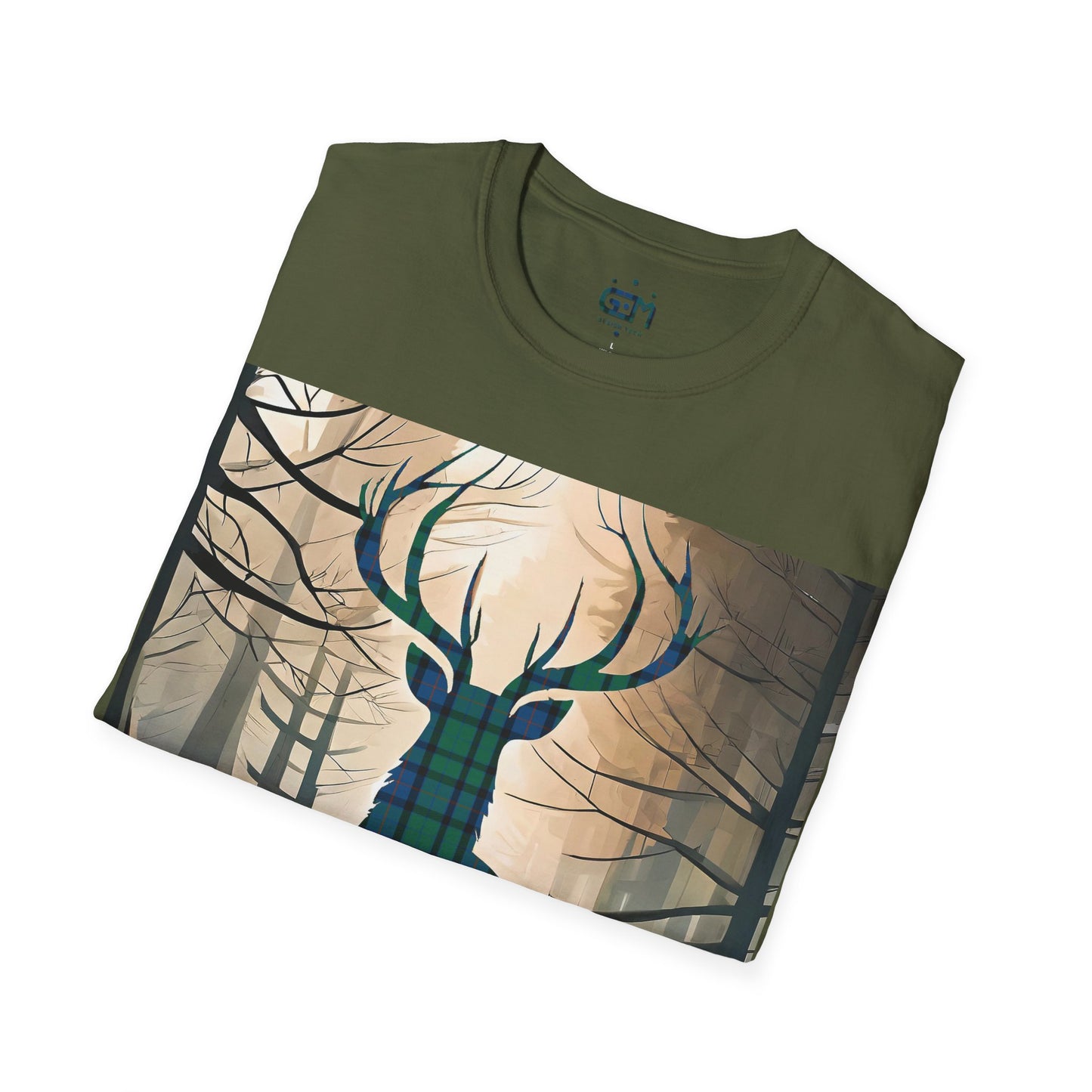 Stag Tartan Silhouette Softstyle T-Shirt - Flower of Scotland Tartan, Unisex Tee, Scottish Scenery, Various Colours