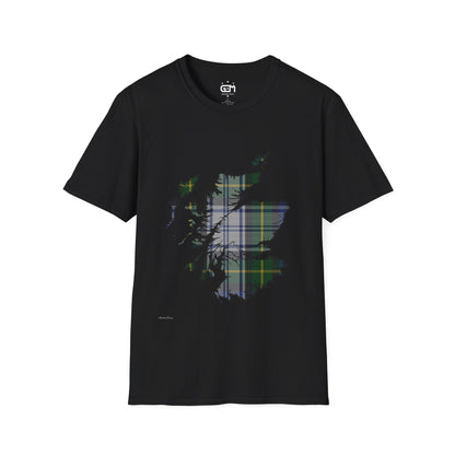 Scotland Tartan Map Softstyle Unisex T-Shirt - Gordon Dress Tartan Tee