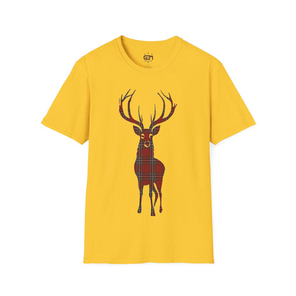 Tartan Stag Softstyle T-Shirt - MacFarlane Tartan, Unisex Tee, Scottish Scenery, Various Colours