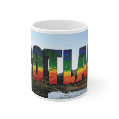 Scotland Lettering Pride Rain Photo Mug, White