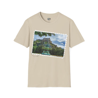 Postcard Ross Fountain & Edinburgh Castle Photo Softstyle T-Shirt, Unisex Tee, Scotland Shirt, Various Colours