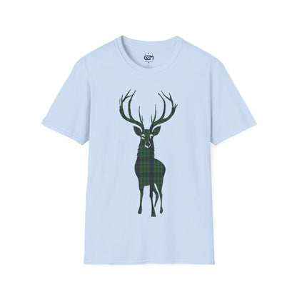 Tartan Stag Softstyle T-Shirt - Duncan Tartan, Unisex Tee, Scottish Scenery, Various Colours