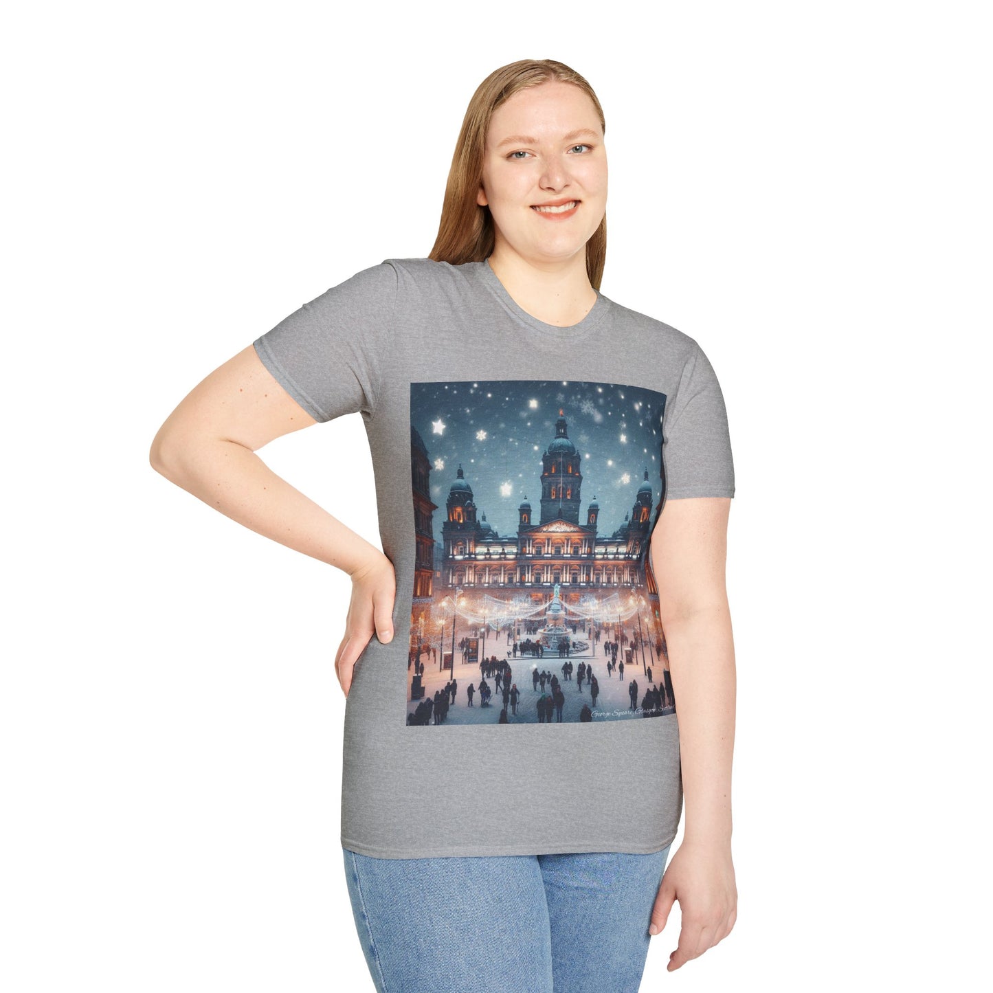 Glasgow George Square Winter Softstyle T-Shirt, Unisex Tee, Scotland Shirt, Scottish Landmark, Nature, Scenery, Various Colours