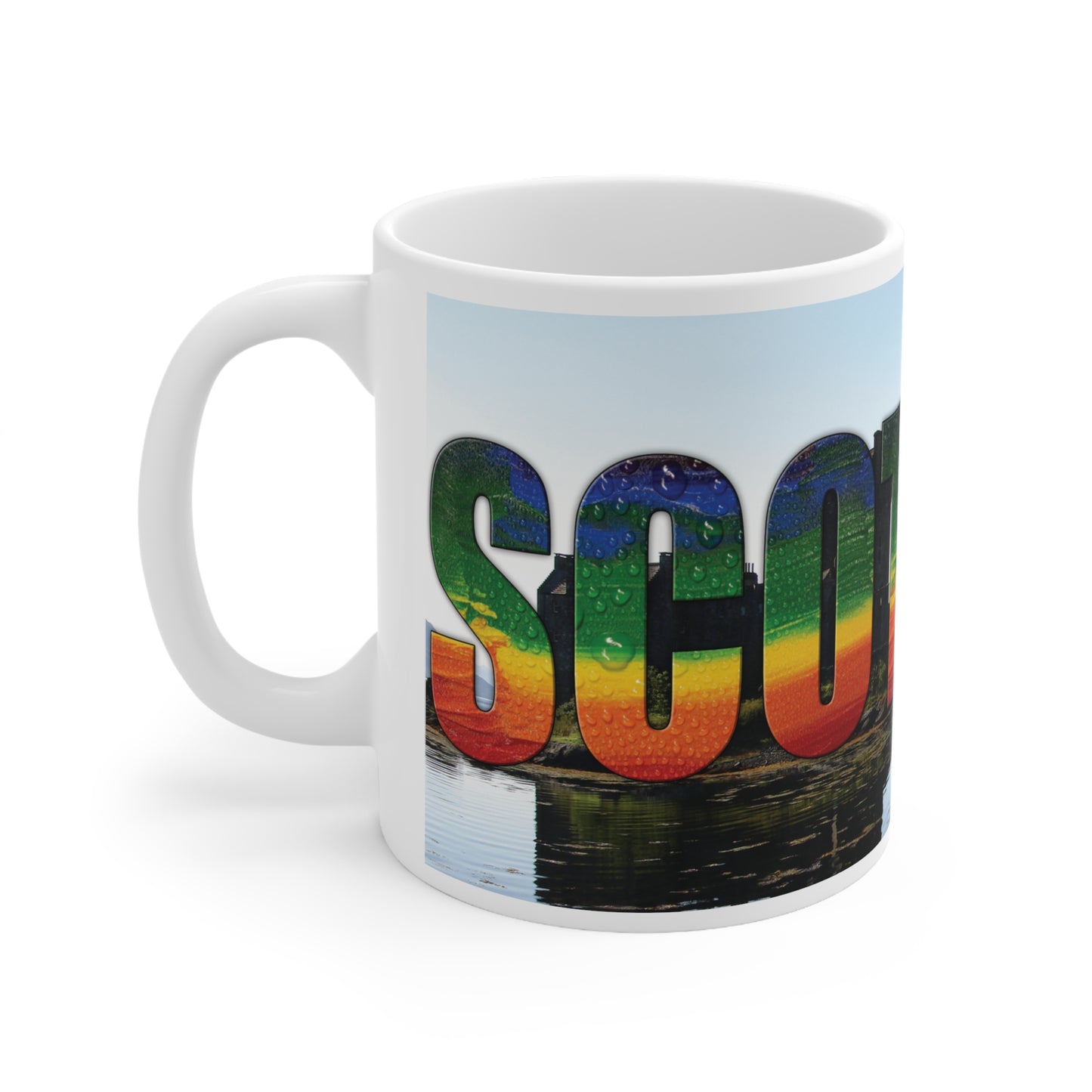 Scotland Lettering Pride Rain Photo Mug, White