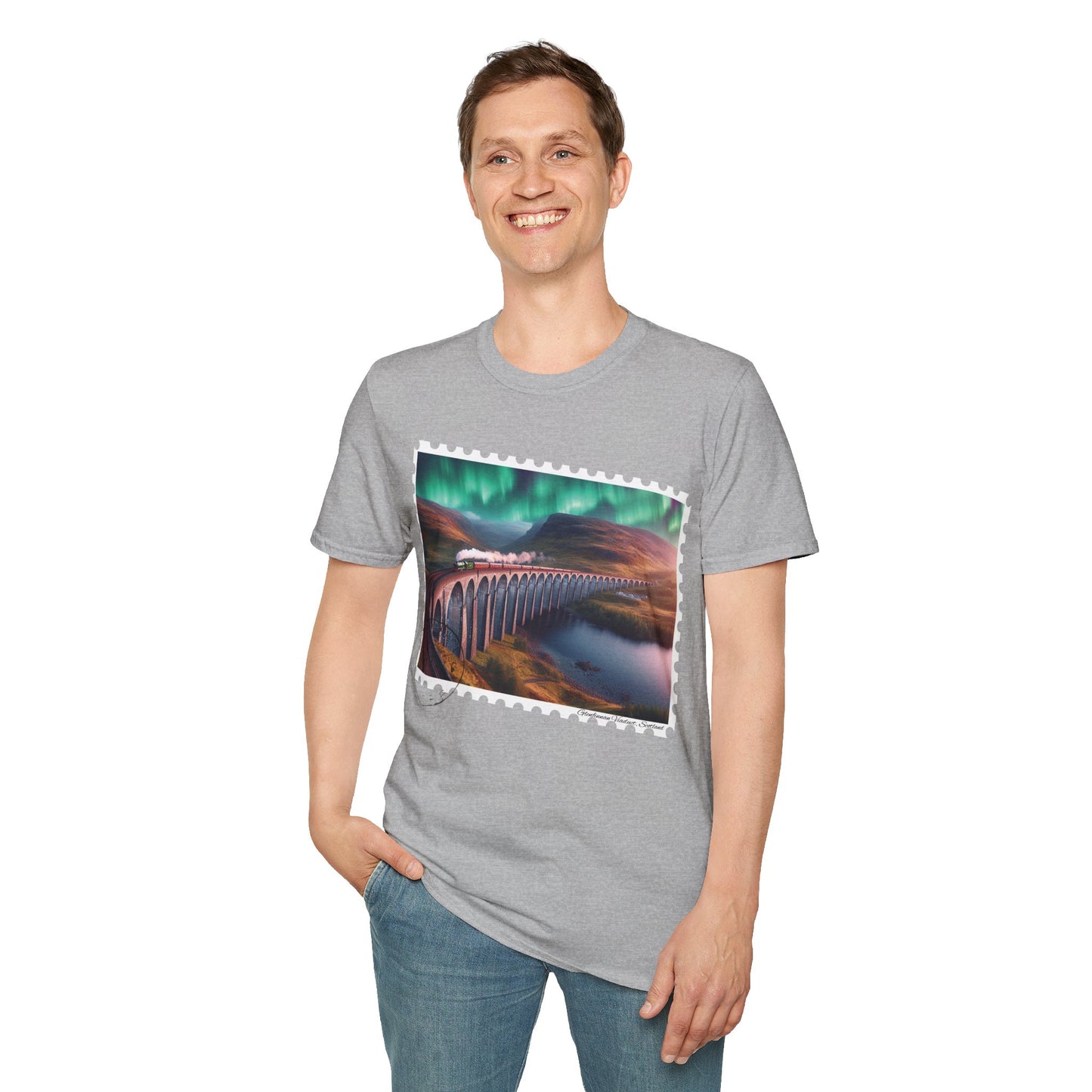 Postcard Glenfinnan Viaduct Art Softstyle T-Shirt, Unisex Tee, Scotland Shirt, Various Colours