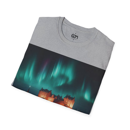 Edinburgh Castle with Northern Lights Softstyle T-Shirt, Unisex Tee, Scotland Shirt, Scottish Landmark, Nature, Scenery, Various Colours