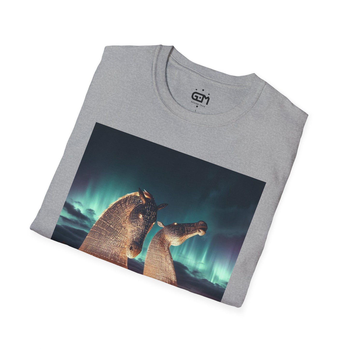 Scottish Kelpies with Northern Lights Softstyle Unisex T-Shirt, Scotland Tee