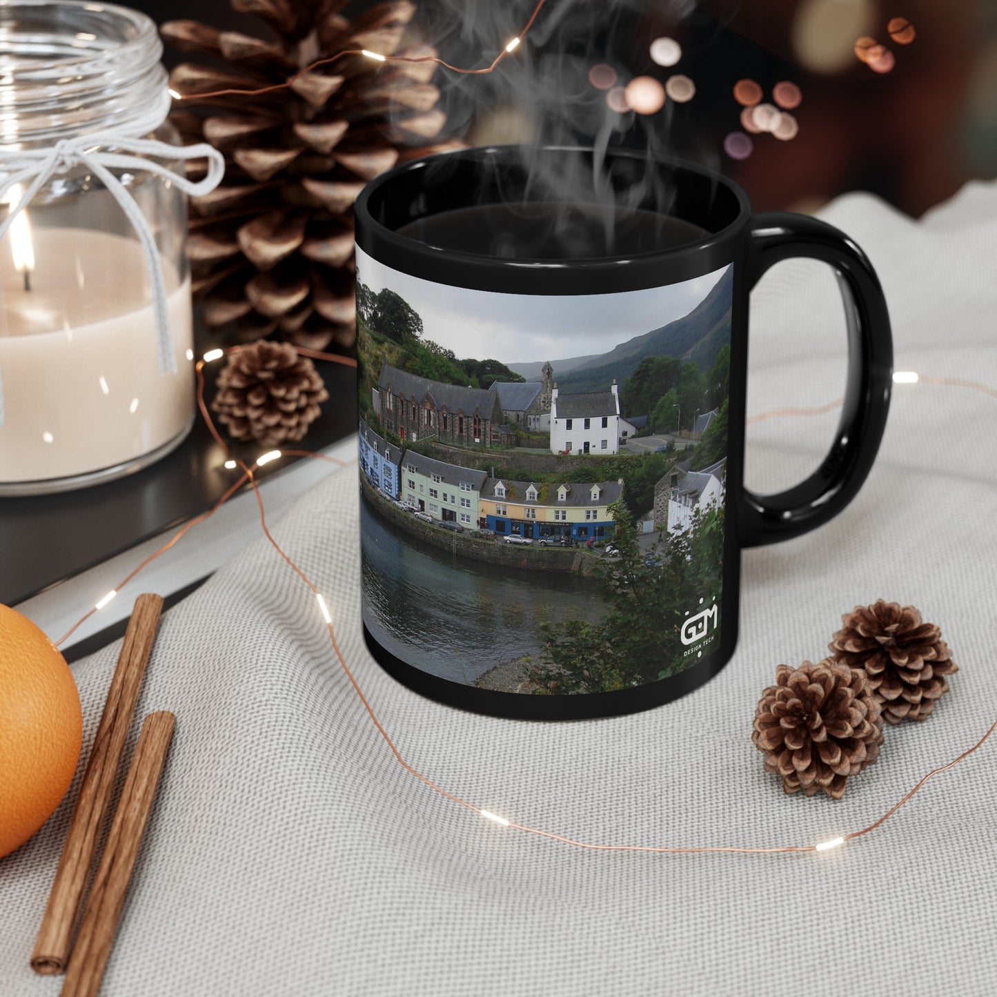 Portree Isle of Skye Photo Mug, Scotland Mug, Tea Cup, Coffee Cup, Scottish Landmark, Coloured Buildings, Nature, Scenery, Black