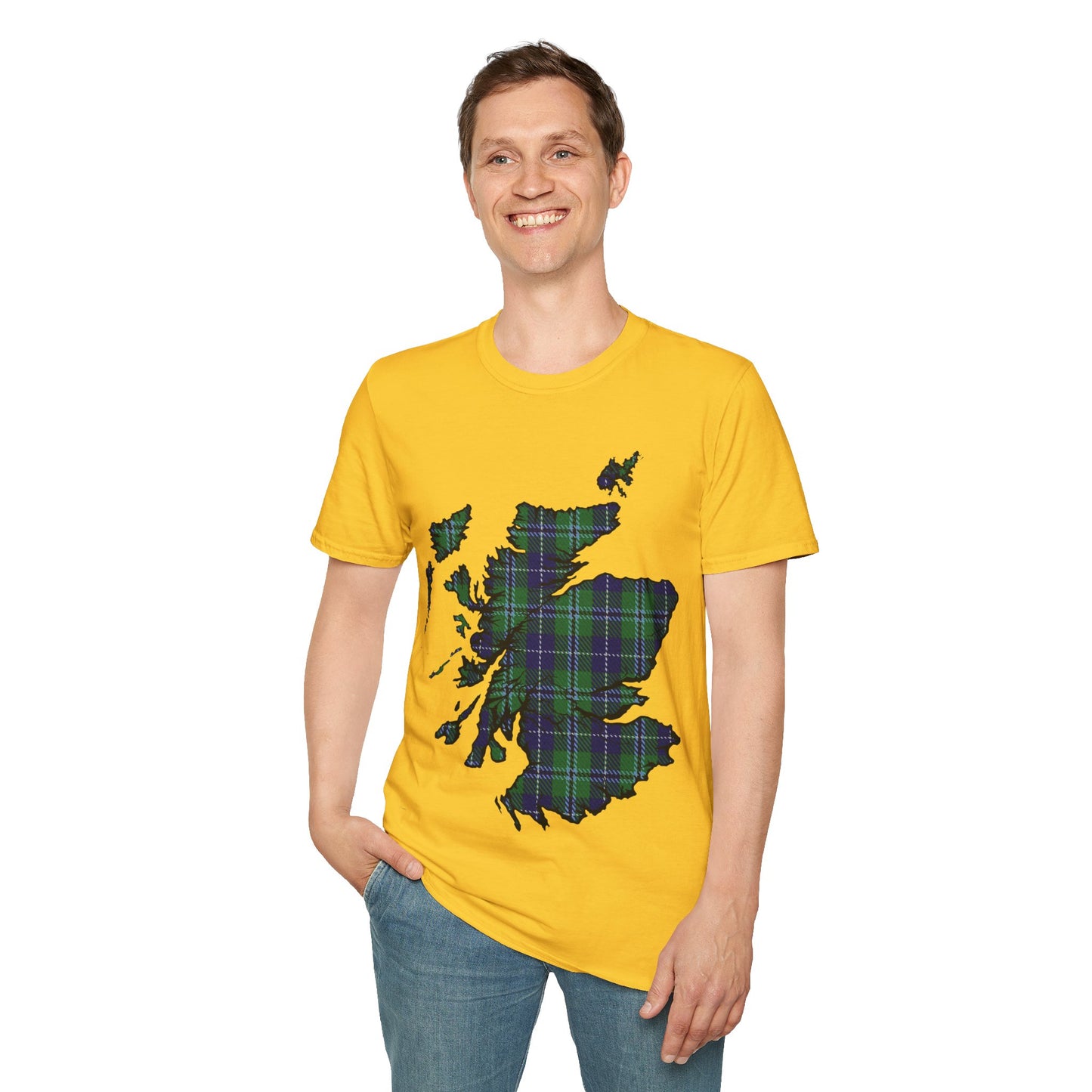 Scotland Tartan Map Softstyle Unisex T-Shirt, Douglas Tartan, Various Colours