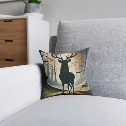 Reversible Square Cushion : Stag / Scotland Map - Kennedy Tartan, Various Sizes