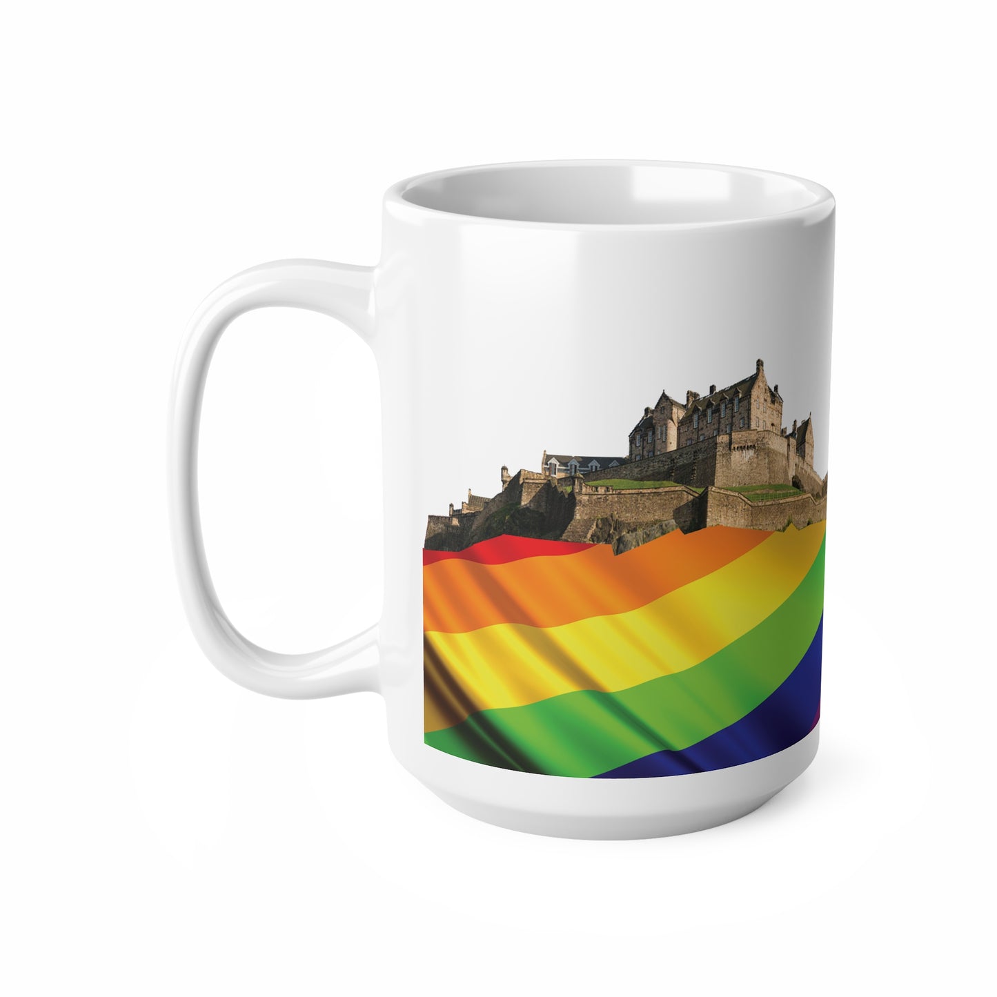 Pride Flag Rock Edinburgh Castle Photo Mug, White