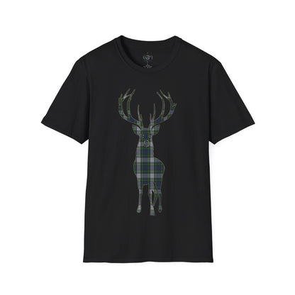 Tartan Stag Softstyle T-Shirt - Gordon Dress Tartan, Unisex Tee, Scottish Scenery, Various Colours