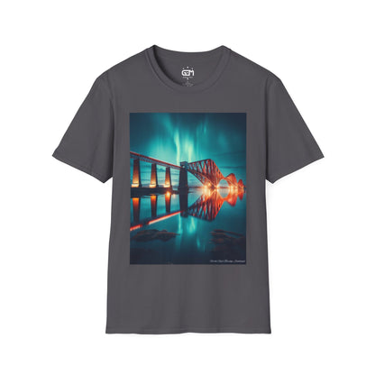 Forth Rail Bridge with Northern Lights Softstyle Unisex T-Shirt, Scotland Tee