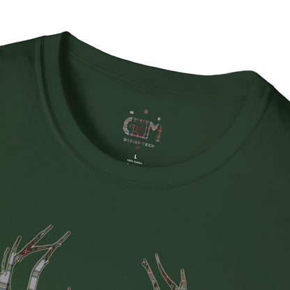 Tartan Stag Softstyle T-Shirt - Stewart Dress Tartan, Unisex Tee, Scottish Scenery, Various Colours